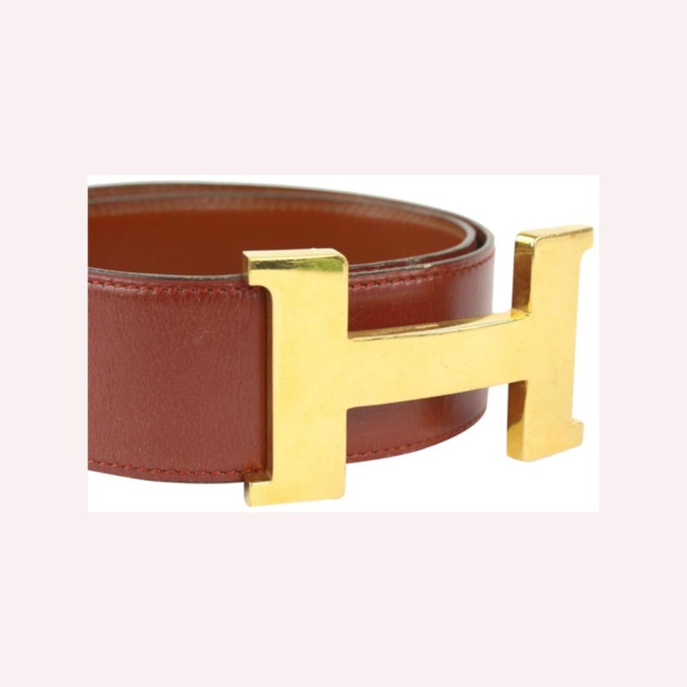 Hermès 42mm H Logo Belt Lit Burgundy x Gold 1020h53